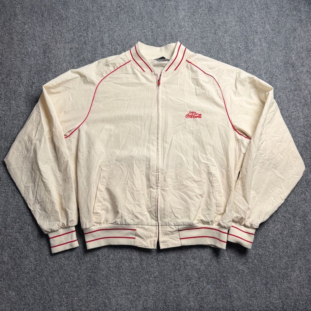 Vintage Coca-Cola Swingster Bomber Jacket Mens XL White Red Stripe Windbreaker